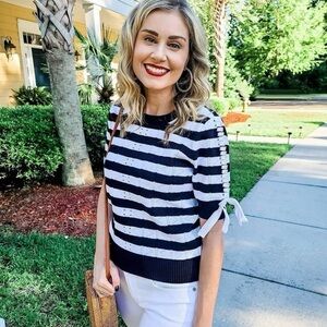 CAbi Black and White Striped Top